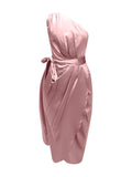 Inrosy robe de grossesse moulante satin fendu fluide ceinture une épaule femme élégant de cocktail enceinte