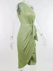 Inrosy robe de grossesse moulante satin fendu fluide ceinture une épaule femme élégant de cocktail enceinte