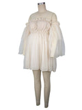 Inrosy mini robe de grossesse bouffante tutu en tulle dos nu col bateau manches longues femme casual doux enceinte photo shooting