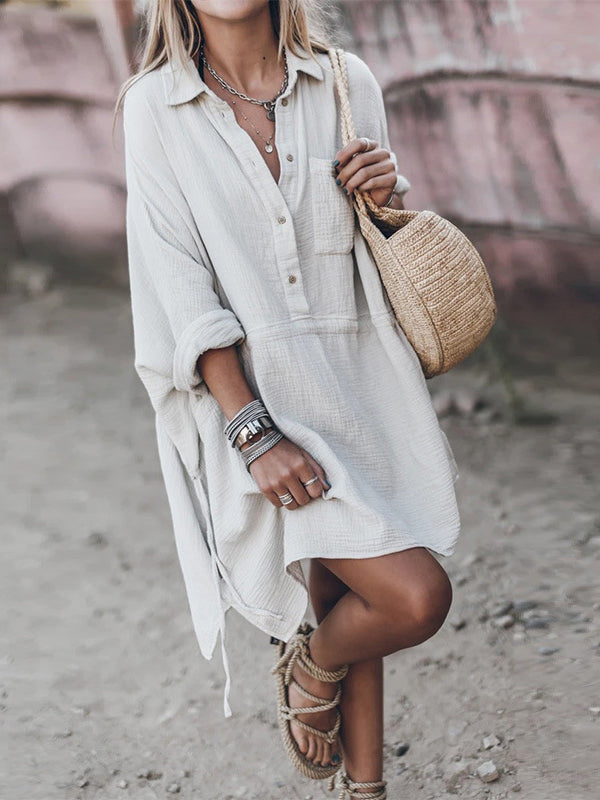 Inrosy blouses de grossesse boutons poches col chemise manches longues femme enceinte boho oversized décontracté plage