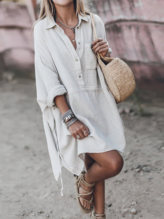 Inrosy blouses de grossesse boutons poches col chemise manches longues femme enceinte boho oversized décontracté plage