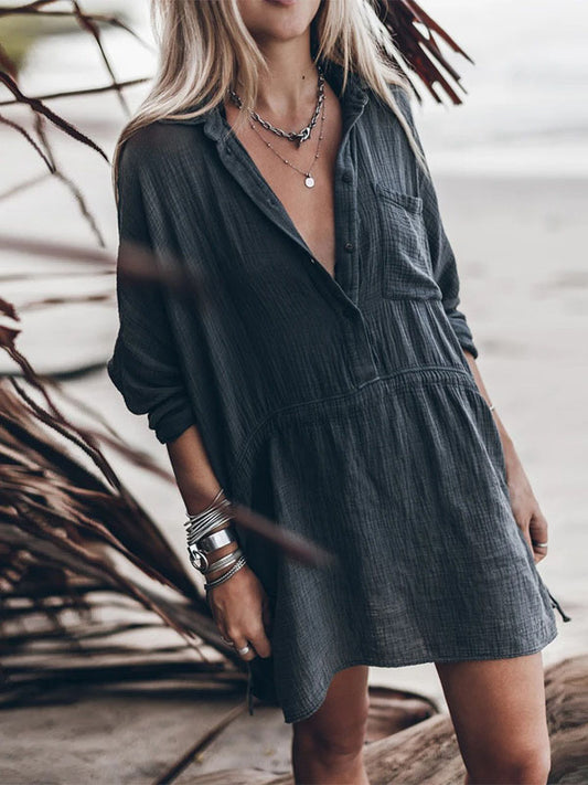 Inrosy blouses de grossesse boutons poches col chemise manches longues femme enceinte boho oversized décontracté plage