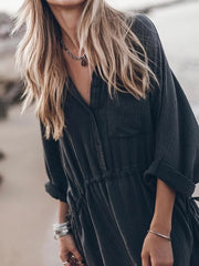 Inrosy blouses de grossesse boutons poches col chemise manches longues femme enceinte boho oversized décontracté plage