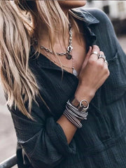 Inrosy blouses de grossesse boutons poches col chemise manches longues femme enceinte boho oversized décontracté plage