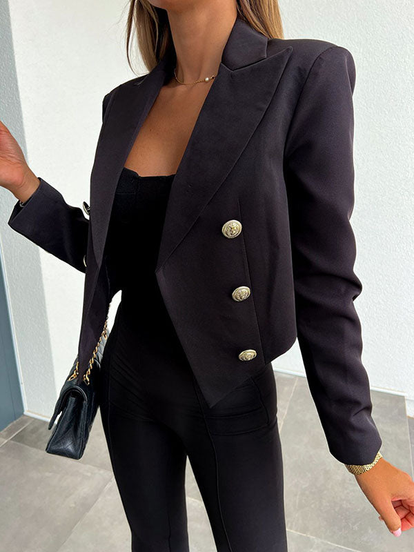 Inrosy court blazer double boutonnage col revers manches longues femme casual style tailleur
