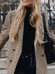 Inrosy blazer carreaux double boutonnage poches col revers manches longues femme casual mode oversized veste automne