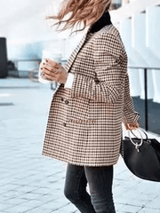 Inrosy blazer carreaux double boutonnage poches col revers manches longues femme casual mode oversized veste automne