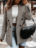 Inrosy mi-longue manteau blazer carreaux double boutonnage poches col revers manches longues femme mode veste automne