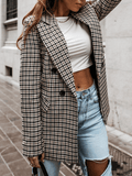 Inrosy mi-longue manteau blazer carreaux double boutonnage poches col revers manches longues femme mode veste automne