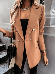 Inrosy blazer unicolore double boutonnage poches col revers manches longues femme style tailleur mode décontracté veste automne