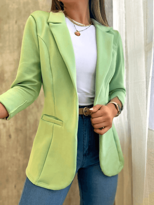 Inrosy blazer de bureau unicolore poches col revers manches longues femme style tailleur élégant mode veste
