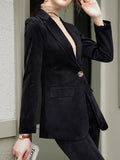 Inrosy court blazer velours cotelé boutons poches manches longues femme style tailleur élégant simple mode veste automne