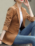 Inrosy court blazer velours cotelé boutons poches manches longues femme style tailleur élégant simple mode veste automne