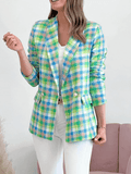 Inrosy blazer carreaux boutons poches manches longues femme élégant mode décontracté veste tartan femme