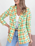 Inrosy blazer carreaux boutons poches manches longues femme élégant mode décontracté veste tartan femme