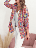 Inrosy blazer carreaux boutons poches manches longues femme élégant mode décontracté veste tartan femme