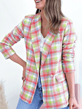 Inrosy blazer carreaux boutons poches manches longues femme élégant mode décontracté veste tartan femme