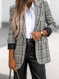 Inrosy blazer carreaux boutons poches manches longues femme style tailleur élégant mode veste automne