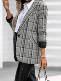 Inrosy blazer carreaux boutons poches manches longues femme style tailleur élégant mode veste automne