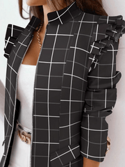 Inrosy court blazer carreaux peplum ceinture col montant manches longues femme casual élégant mode décontracté veste automne