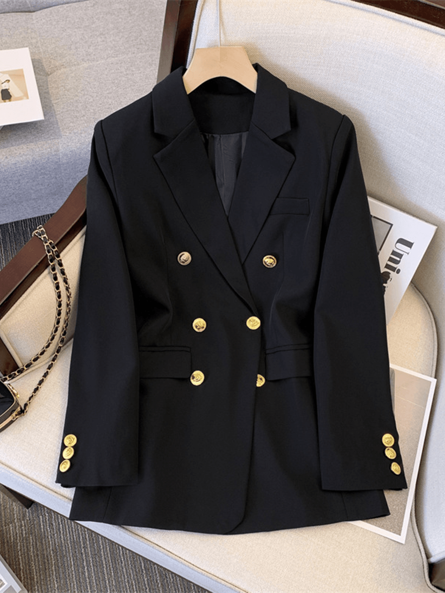 Inrosy blazer officier de bureau unicolore double boutonnage poches manches longues femme élégant mode veste automne