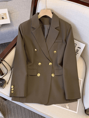 Inrosy blazer officier de bureau unicolore double boutonnage poches manches longues femme élégant mode veste automne