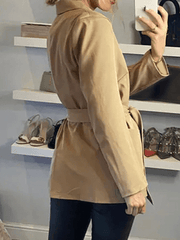 Inrosy mi-longue blazer unicolore ceinture noeud papillon poches manches longues femme élégant mode veste automne