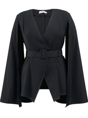 Inrosy mi-longue blazer cape boutons ceinture v-cou manches fendues manches longues femme style tailleur élégant