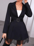 Inrosy mi-longue blazer robe dentelle ceinture manches longues femme élégant mode automne veste