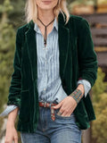 Inrosy blazer velours vintage boutonnage poches col revers femme casual élégant mode décontracté veste