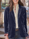 Inrosy blazer velours vintage boutonnage poches col revers femme casual élégant mode décontracté veste