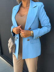 Inrosy blazer de bureau unicolore double boutonnage col revers manches longues femme casual mode décontracté veste
