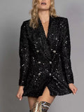 Inrosy blazer robe double boutonnage brillante paillette col revers manches longues femme élégant mode décontracté veste