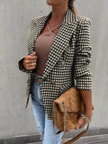 Inrosy blazer carreaux pied de poule double boutonnage col revers manches longues femme casual mode décontracté veste