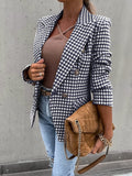 Inrosy blazer carreaux pied de poule double boutonnage col revers manches longues femme casual mode décontracté veste