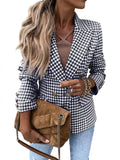 Inrosy blazer carreaux pied de poule double boutonnage col revers manches longues femme casual mode décontracté veste