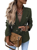 Inrosy blazer carreaux pied de poule double boutonnage col revers manches longues femme casual mode décontracté veste