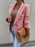 Inrosy blazer carreaux pied de poule double boutonnage col revers manches longues femme casual mode décontracté veste