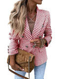 Inrosy blazer carreaux pied de poule double boutonnage col revers manches longues femme casual mode décontracté veste