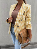 Inrosy blazer carreaux pied de poule double boutonnage col revers manches longues femme casual mode décontracté veste