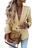 Inrosy blazer carreaux pied de poule double boutonnage col revers manches longues femme casual mode décontracté veste