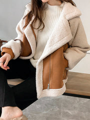 Inrosy blouson style aviateur femme suédine teddy oversized hiver vestes
