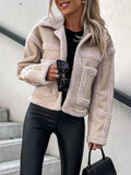 Inrosy mi-longue manteau aviateur en suedine manches longues femme perfecto veste style boyfriend hiver