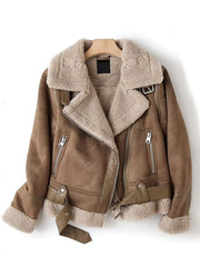 Inrosy manteau aviateur suedine fermeture éclair ceinture col revers femme veste style boyfriend
