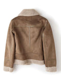 Inrosy manteau aviateur suedine fermeture éclair ceinture col revers femme veste style boyfriend