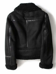 Inrosy manteau aviateur suedine fermeture éclair ceinture col revers femme veste style boyfriend