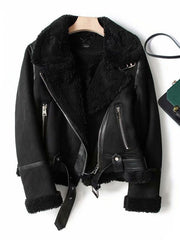 Inrosy manteau aviateur suedine fermeture éclair ceinture col revers femme veste style boyfriend