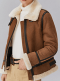 Inrosy manteau aviateur suedine peau de mouton polaire chunky buckle fermeture éclair col revers femme style boyfriend oversized