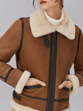 Inrosy manteau aviateur suedine peau de mouton polaire chunky buckle fermeture éclair col revers femme style boyfriend oversized