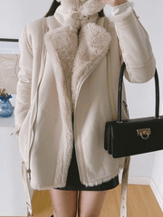 Inrosy veste aviateur doublé polaire ceinture fermeture éclair col revers manches longues femme oversized décontracté hiver manteau